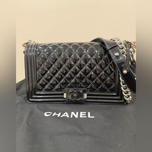 CHANEL Boy Flap Medium Plexiglass Patent Leather Crossbody Bag Black